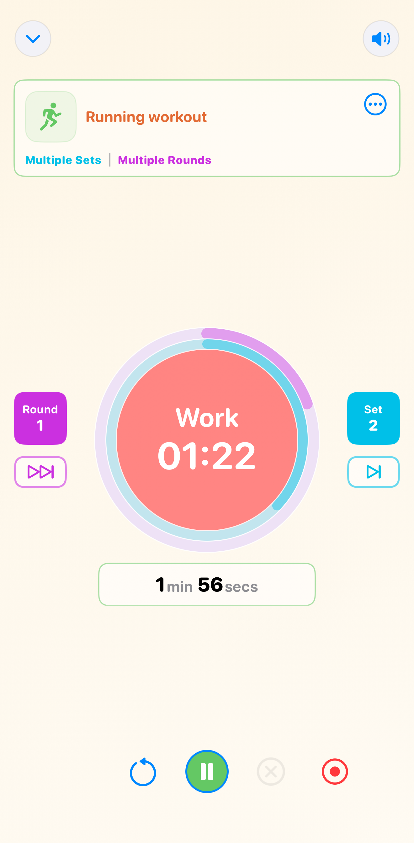 Ultimate Timer running a stopwatch session with set and round indicators